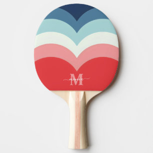 Blauw Roze Regenboog Curve Strepen Monogram Naam Tafeltennisbatje