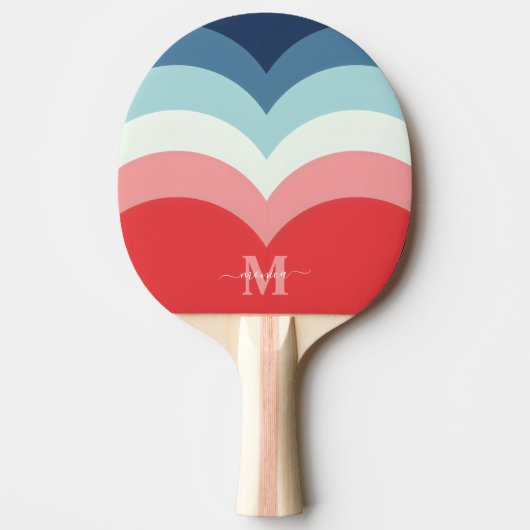 Blauw Roze Regenboog Curve Strepen Monogram Naam Tafeltennisbatje (Voorkant)