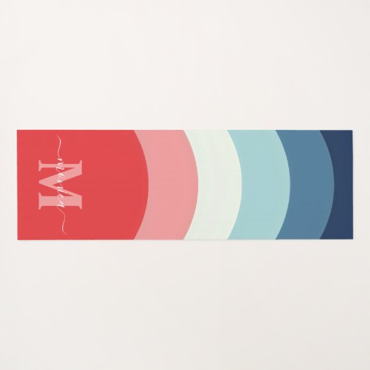 Blauw Roze Regenboog Curve Strepen Monogram Naam Yogamat (Achterkant (horizontaal))