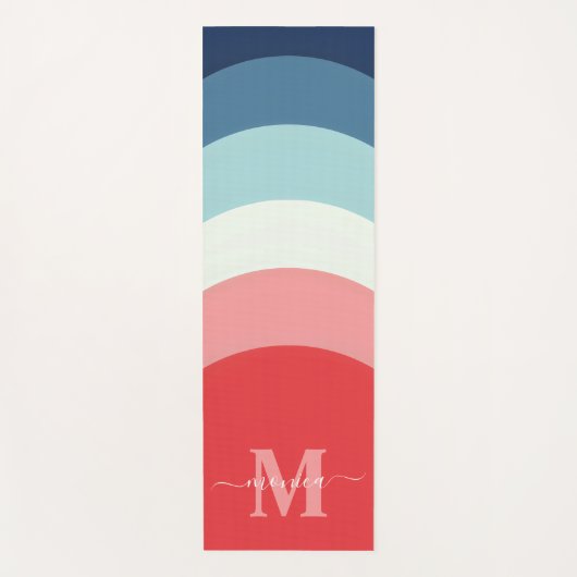 Blauw Roze Regenboog Curve Strepen Monogram Naam Yogamat (Voorkant)