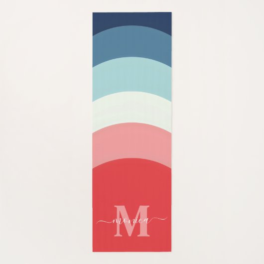 Blauw Roze Regenboog Curve Strepen Monogram Naam Yogamat (Achterkant)