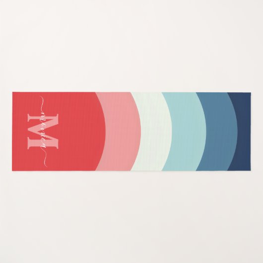 Blauw Roze Regenboog Curve Strepen Monogram Naam Yogamat (Voorkant (horizontaal))