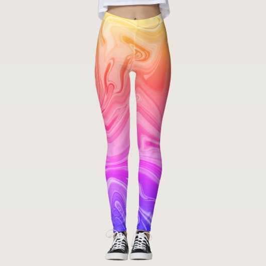 Blauw roze rode gele gradiënt Abstract Leggings (Voorkant)