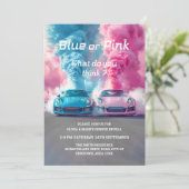 Blauw Roze Rook Race Auto Burnouts Geslacht Onthul Kaart (Staand voorkant)