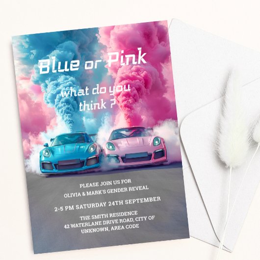 Blauw Roze Rook Race Auto Burnouts Geslacht Onthul Kaart