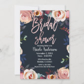 Blauw Roze Rose Goud Bloemen Trendy Vrijgezellenfe Kaart (Voorkant)