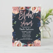 Blauw Roze Rose Goud Bloemen Trendy Vrijgezellenfe Kaart (Staand voorkant)