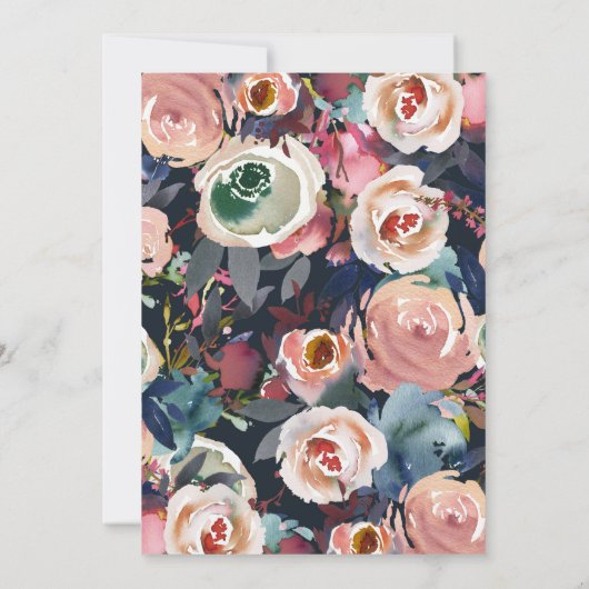 Blauw Roze Rose Goud Bloemen Trendy Vrijgezellenfe Kaart (Achterkant)