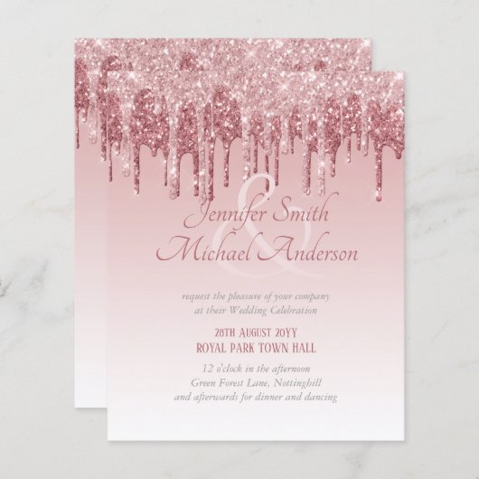 Blauw Roze Roze Goud Druppelende Glitter Bruiloft (Voorkant / Achterkant)