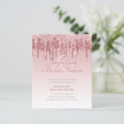 Blauw Roze Roze Goud Druppelende Glitter Bruiloft (Staand voorkant)