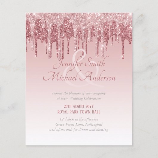 Blauw Roze Roze Goud Druppelende Glitter Bruiloft (Voorkant)