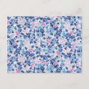 blauw roze Rozen Floral Patroon Briefkaart
