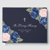 Blauw roze rozen zilver, gedenkheroriënteerde begr gastenboek (Voorkant)