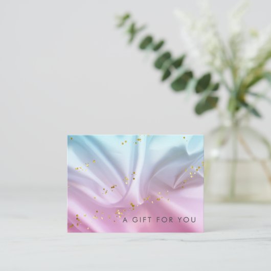 Blauw Roze Satijn Goud Cadeaubon Visitekaartje (Staand voorkant)