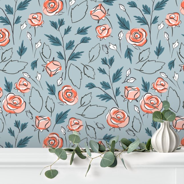 Blauw Roze Schattige Baby Meisje Bloemen Behang (Creator heeft geüpload)