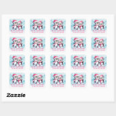 Blauw Roze Schattigee Pinguïns Custom Merry Christ Vierkante Sticker (Vel)