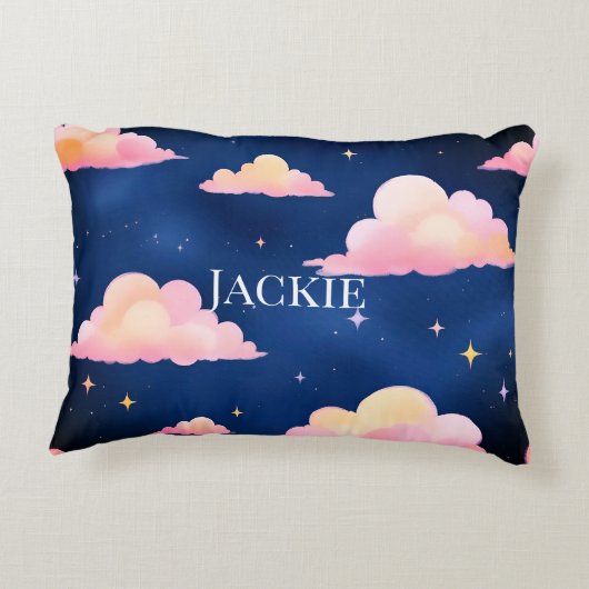 Blauw Roze Schattigee Wolken Patroon Badmat Accent Kussen (Achterkant)