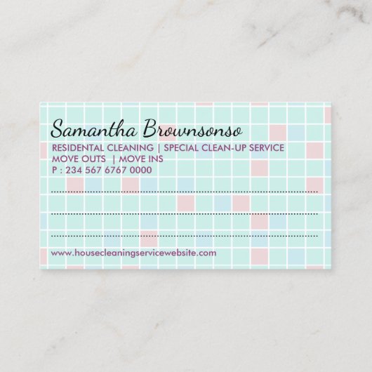 Blauw Roze Schoonmaak Afspraak Visitekaartje (Achterkant)