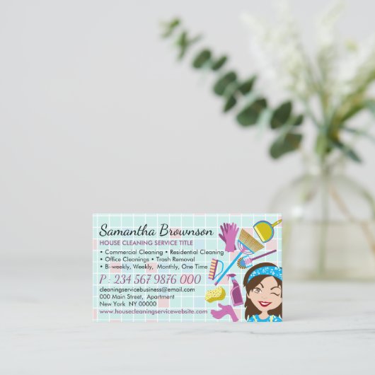 Blauw Roze Schoonmaak Afspraak Visitekaartje (Staand voorkant)