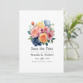 Blauw, Roze, Sinaasappel, en Groene Bloemenhuwelij Save The Date (Staand voorkant)