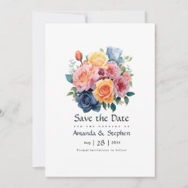 Blauw, Roze, Sinaasappel, en Groene Bloemenhuwelij Save The Date