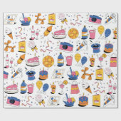 Blauw Roze Sinaasappel Handgetekende Stijl Verjaar Cadeaupapier (Vlak)