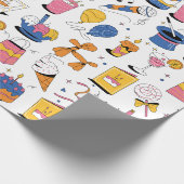 Blauw Roze Sinaasappel Handgetekende Stijl Verjaar Cadeaupapier (Hoek)