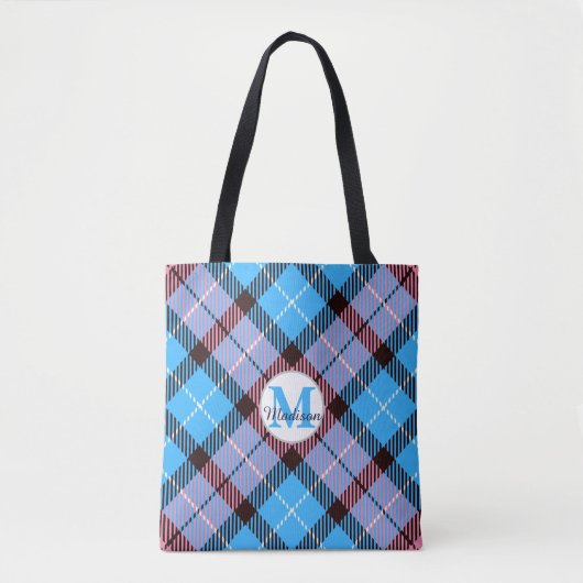 Blauw roze speldenstarttonnen monogram leraar tote bag (Voorkant)