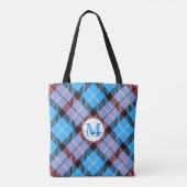 Blauw roze speldenstarttonnen monogram leraar tote bag (Achterkant)