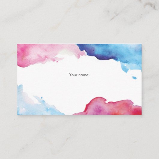 Blauw Roze spetter waterverf Luier Raffle ticket Informatiekaartje (Achterkant)