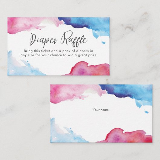 Blauw Roze spetter waterverf Luier Raffle ticket Informatiekaartje (Voorkant / Achterkant)