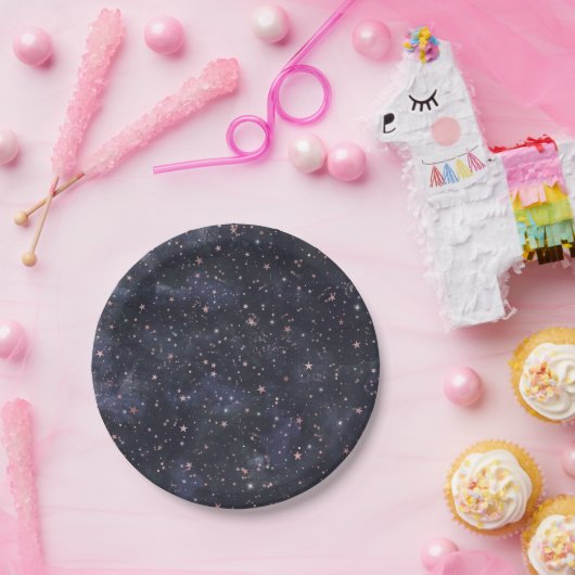 Blauw & Roze Sterrennacht Sky Celestial Baby showe Papieren Bordje (Feest)