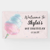 Blauw Roze Suikerspin BronsGoud Glitter Verjaardag Spandoek (Horizontaal)