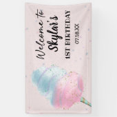 Blauw Roze Suikerspin BronsGoud Glitter Verjaardag Spandoek (Verticaal)