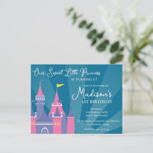 Blauw Roze Sweet Princess Verjaardag Uitnodiging (Staand voorkant)