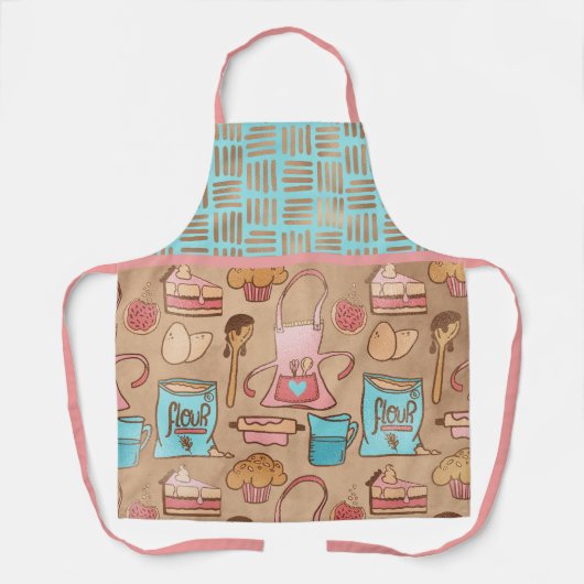 Blauw, Roze, Tan en Gold Baking Schort (Voorkant)