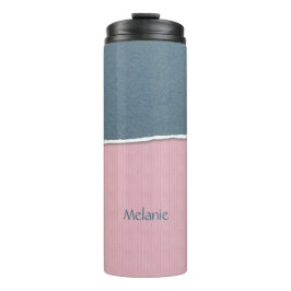 Blauw & roze textuur, aangepaste naam tumbler thermosbeker