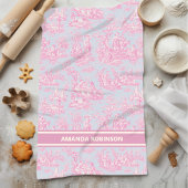  blauw roze Toile de Jouy bedrukt Theedoek