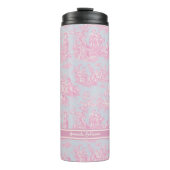  blauw roze Toile de Jouy bedrukt Thermosbeker (Voorkant)