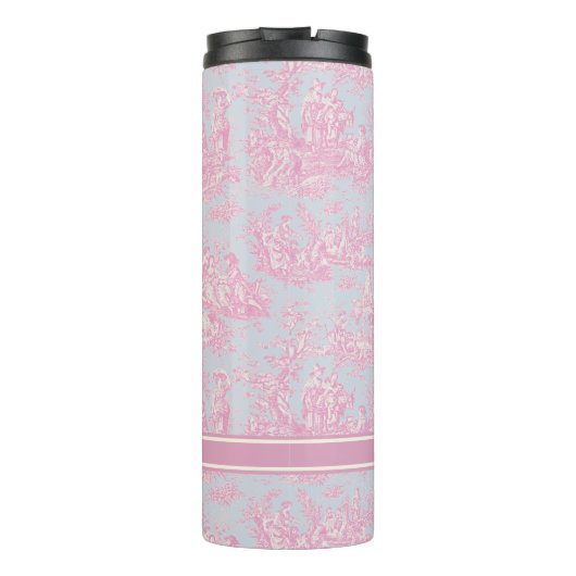  blauw roze Toile de Jouy bedrukt Thermosbeker (Achterkant)