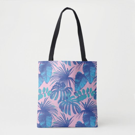 Blauw roze tropisch palm lef tote bag (Voorkant)