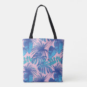 Blauw roze tropisch palm lef tote bag (Achterkant)