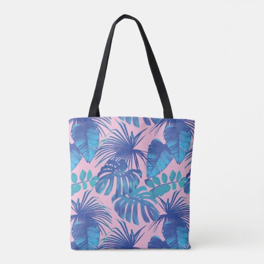 Blauw roze tropisch palm lef tote bag (Achterkant)