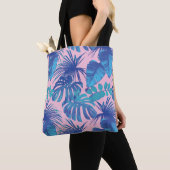 Blauw roze tropisch palm lef tote bag (Dichtbij)