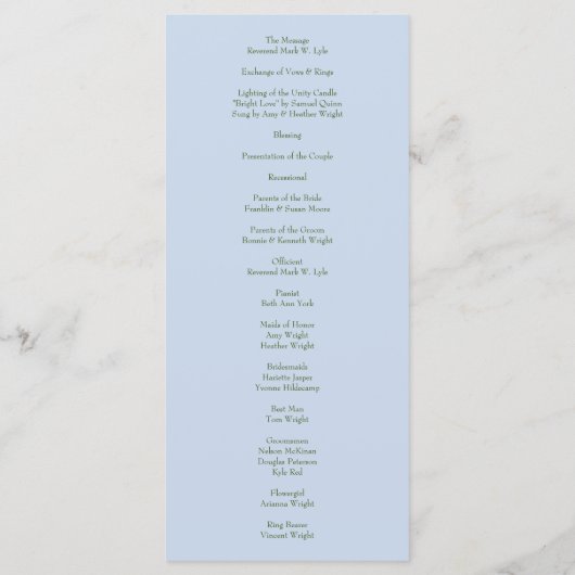 Blauw & Roze Trouw Pastel Bloem Lentetijd Menu (Achterkant)