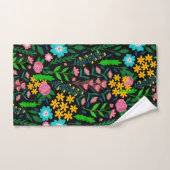  blauw roze tuin bloemen zwart design bad handdoek (Handdoek)