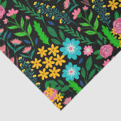  blauw roze tuin bloemen zwart design tissuepapier (Detail)