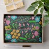  blauw roze tuin bloemen zwart design tissuepapier (Geschenk)