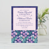  Blauw Roze Tulpen Bloemen Waterverf bruiloft Kaart (Staand voorkant)