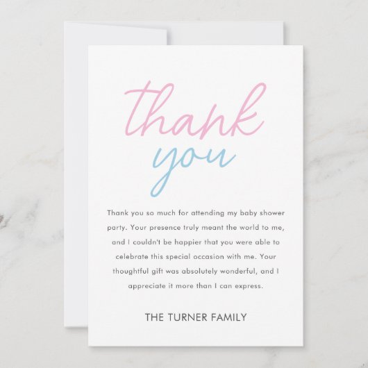 Blauw & Roze Twin Baby shower Bedankkaart (Voorkant)